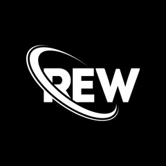 REW logo. REW letter. REW letter logo design. Initials REW logo linked with circle and uppercase monogram logo. REW typography for technology, business and real estate brand.