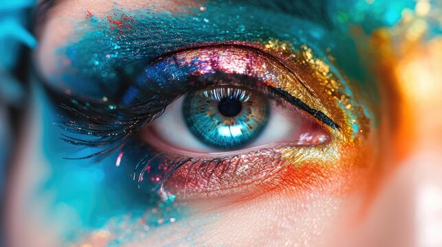 Beautiful female eye painted by a makeup artist. Special concept abstract painting- Generative AI