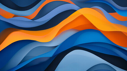 Abstract wave patterns featuring bold geometric shapes in a vibrant color, with contrasting hues like electric blue and fiery orange, Artwork, digital illustration