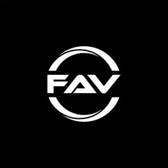 FAV letter logo design with black background in illustrator, cube logo, vector logo, modern alphabet font overlap style. calligraphy designs for logo, Poster, Invitation, etc.