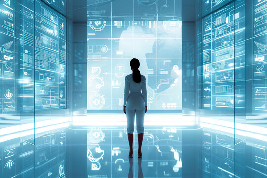 woman with futuristic data grafics