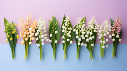 Kwiatowe pastelowe minimalistyczne tło z przebiśniegami na życzenia z okazji Dnia Kobiet, Dnia Matki, Dnia Babci, Urodzin czy pierwszego dnia wiosny. Szablon na baner lub mockup