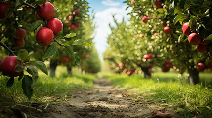 Apple Trees in a farm background - obrazy, fototapety, plakaty