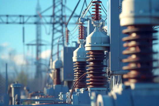 High voltage substations are electrified with transmission transformers installed in switchgear AI Generative