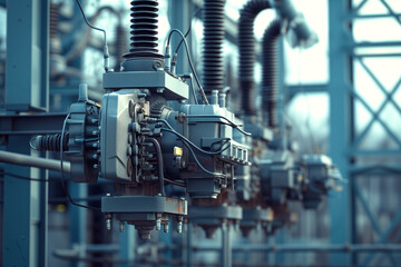 Electrification of high voltage substations with switchgear transmission transformers AI Generative - obrazy, fototapety, plakaty