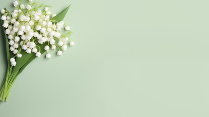 Kwiatowe zielone minimalistyczne tło na życzenia z okazji Dnia Kobiet, Dnia Matki, Dnia Babci, Urodzin czy pierwszego dnia wiosny. Szablon na baner lub mockup z gałązką przebiśniegów. - obrazy, fototapety, plakaty