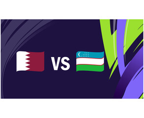 Qatar And Uzbekistan Match Ribbon Flags Asian Nations 2023 Teams Countries Asian Football Symbol Logo Design Vector Illustration