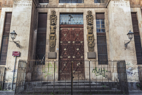 Catania, Italy - December 16, 2016: Casa del Mutilato building on Square of Vincenzo Bellini in Catania city, Sicily Island