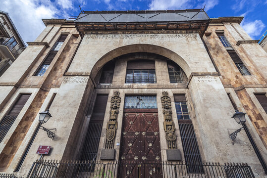 Catania, Italy - December 16, 2016: Casa del Mutilato building on Square of Vincenzo Bellini in Catania city, Sicily