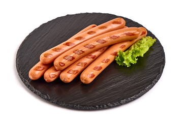 Roasted sausages bbq, isolated on white background.