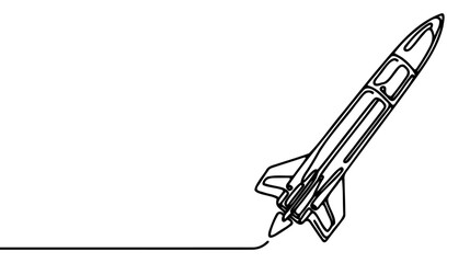 Rocket takeoff. Spaceship launch. Launch of a military ballistic missile. One continuous line. Linear.