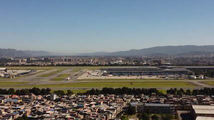 Aerial photography of the city of Bogotá, with its buildings and beautiful colors.