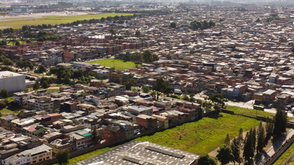 Aerial photography of the city of Bogotá, with its buildings and beautiful colors.