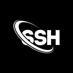 SSH logo. SSH letter. SSH letter logo design. Initials SSH logo linked with circle and uppercase monogram logo. SSH typography for technology, business and real estate brand.