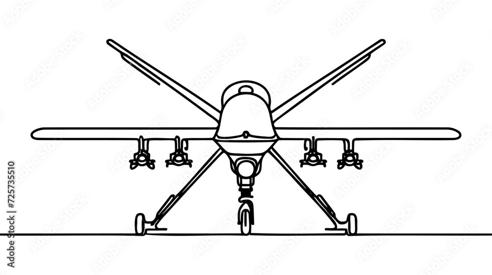 Wall mural One line drawing operational tactical medium-altitude unmanned aerial vehicle drone.