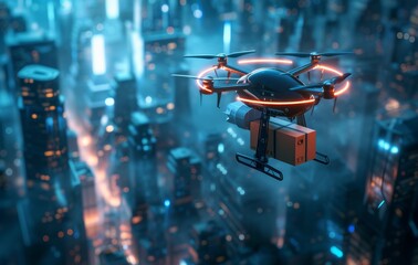 Capturing the bustling cityscape from a bird's eye view, a sleek drone glides gracefully above the urban landscape, its rotor blades whirring like a futuristic helicopter in this striking screenshot 