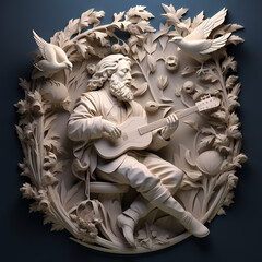 Illustration in the style of Bas-relief sculpture.
