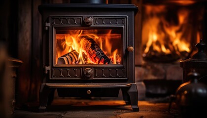 Wood Burning Stove in a Dark Room