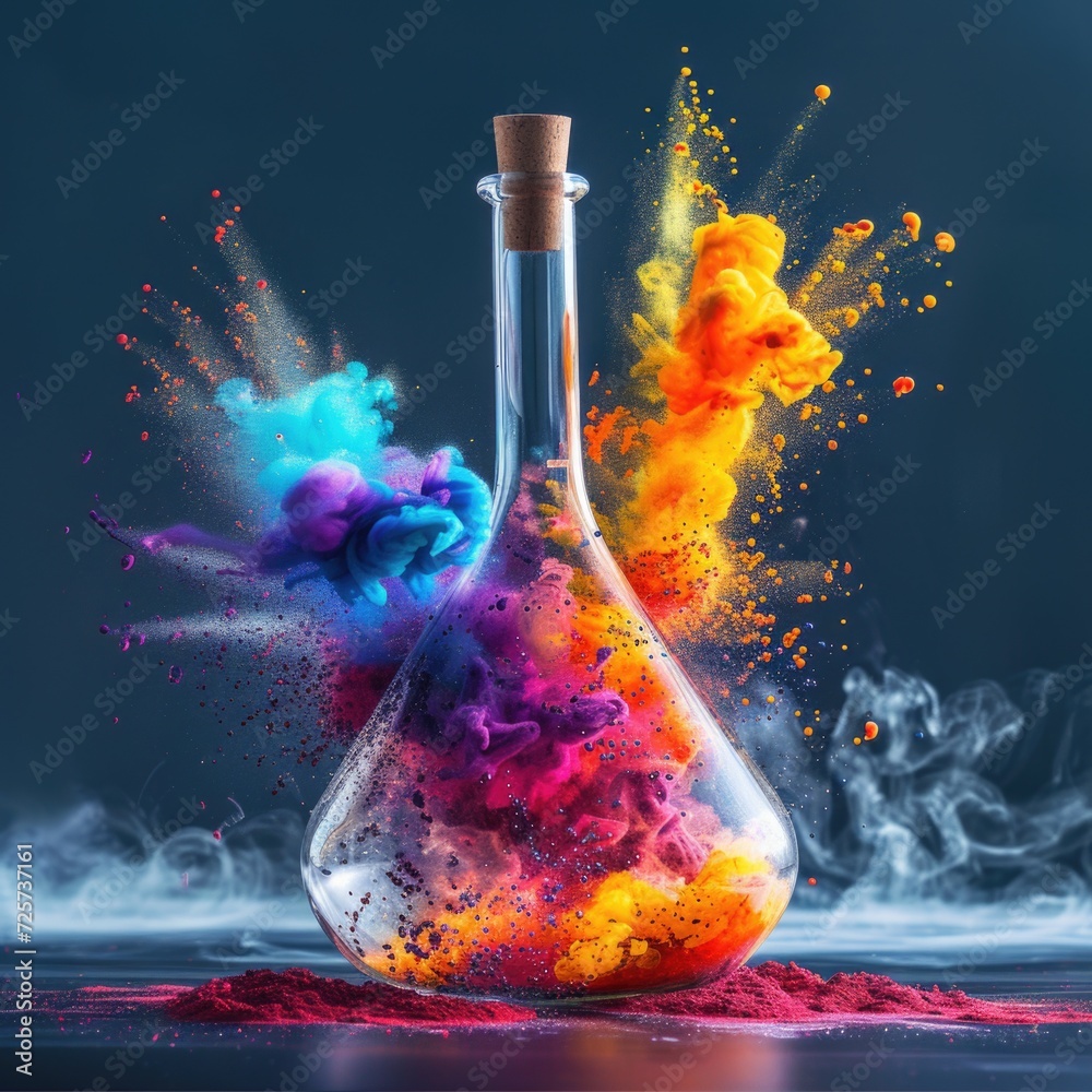 Poster a glass flask filled with colored liquid. perfect for scientific or laboratory concepts