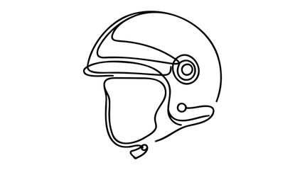 Continuous one line drawing motor racing helmet with closed glass visor.