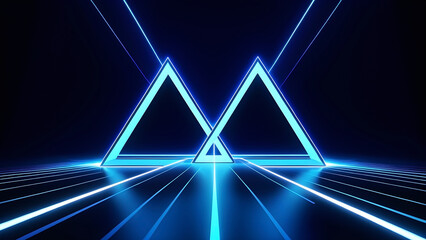 abstract blue neon background with triangular shape laser rays. futuristic Technology neon background, cyberspace,  wallpaper, digital business background