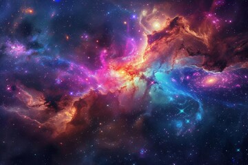 Naklejka premium A close-up of a vibrant Colorful galaxy with swirling stars and nebulae