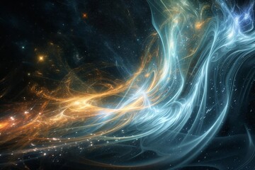 A cosmic ballet of gravitationally interacting stars With trails of light depicting their mesmerizing dance