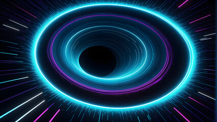 abstract neon black circles. hole at the center of the vortex particle wallpaper. futuristic Technology neon background, cyberspace, Digital ultraviolet wallpaper, digital business background