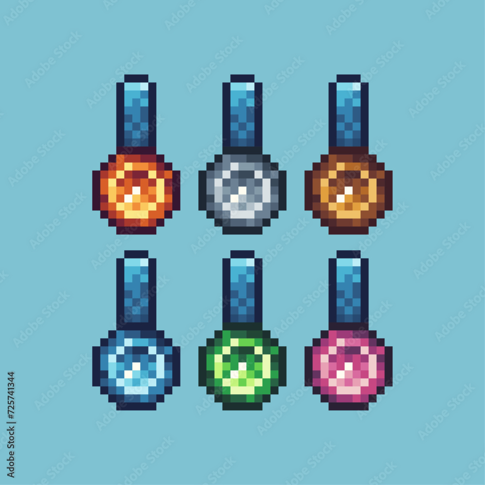 Poster pixel art sets icon of medal winner variation color.medallion icon on pixelated style. 8bits perfect