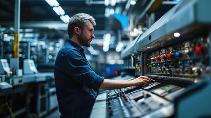 Foto op Plexiglas Technician standing on control panel in large printer © venusvi
