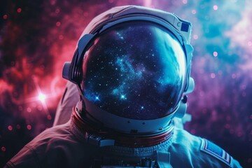 A space nebula seen through the eyes of an astronaut's helmet visor Reflecting the vastness of the universe