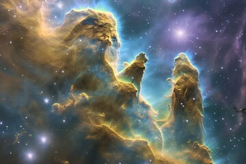 An artistic interpretation of the pillars of creation With majestic gas clouds forming new stars