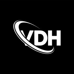 VDH logo. VDH letter. VDH letter logo design. Initials VDH logo linked with circle and uppercase monogram logo. VDH typography for technology, business and real estate brand.