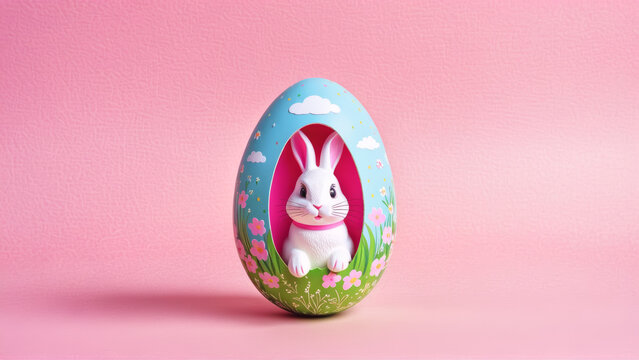 A painted Easter egg with a bunny inside