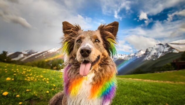 image of a dog with rainbow longer hair