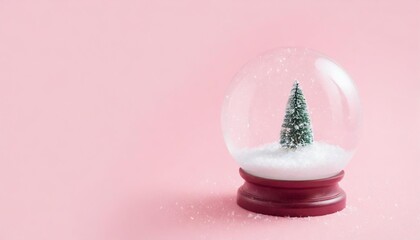 minimal christmac snow globe on pink background