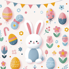 Obraz premium Illustration Easter bunny colorful - Generative AI