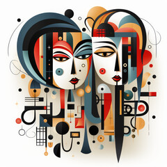 Abstract Geometric Illustration of Two Female Faces
