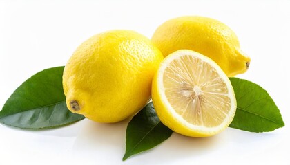 fresh lemons with leaves isolated on white background