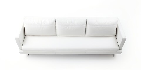 Contemporary white sofa, aerial view, isolated on white.