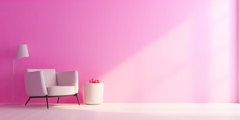 Minimalist interior with pink lighting in a white corner, architectural photo template.