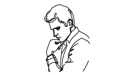 Fototapeta premium Continuous line drawings of man feeling sad, tired and worried about suffering from depression in mental health.