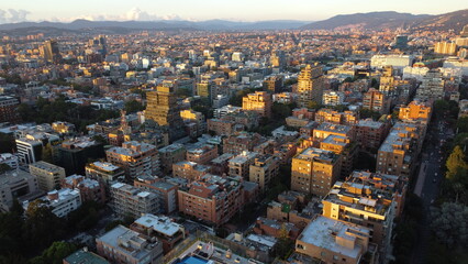 Aerial photography of the city of Bogotá, with its buildings and beautiful colors.