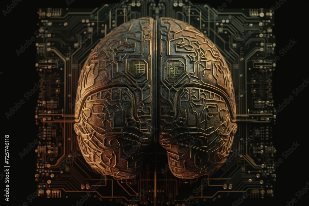 Poster Artificial intelligence science concept with technological AI brain on the circuit board