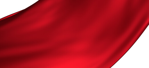 3d render of abstract red cloth falling. Silk drapery flies away.
