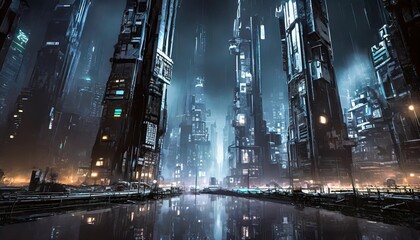 dark futuristic cyberpunk dystopian city digital painting