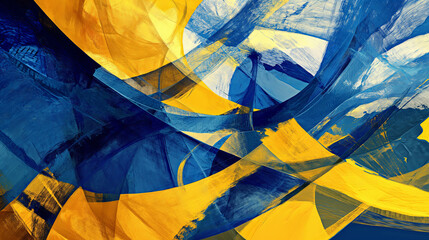 Geometric waves with abstract patterns, employing bold and contrasting colors such as bright yellow and cobalt blue, Artwork,modern digital art