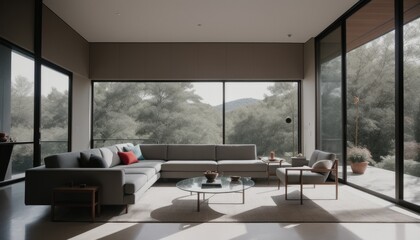 Modern living room with luxury chair and door glass