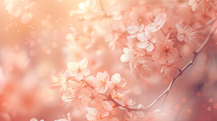 a dreamy scene with blossoms and a peach fuzz color background