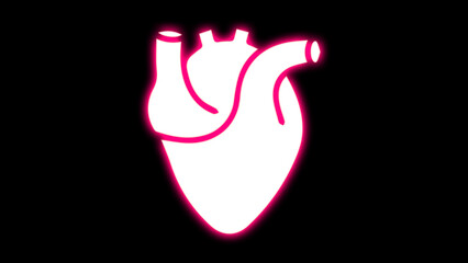 Medical cardiology pictogram. Heart Neon Label. Vector Illustration of Medical Human Health Objects. Medical structure of the neon human heart.